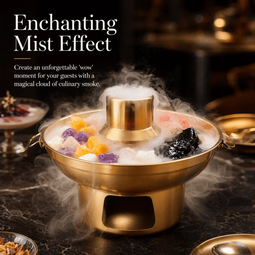 Stainless Steel Dry Ice Hot Pot Gold Multi-Purpose Dessert Display Hot Pot Large Capacity Exquisite Design