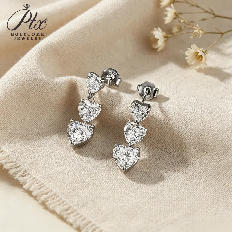 Moissanite Earrings Heart Cut 5ct D Color VVS1 925 Sterling Silver GRA Certified Hypoallergenic Office Wear Factory Direct
