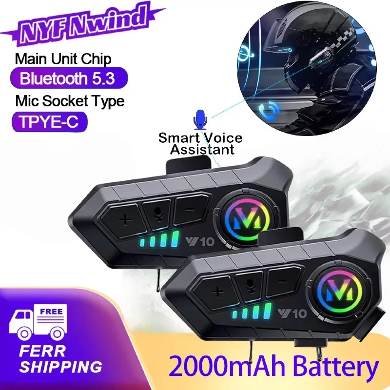 Motorcycle Helmet Headset Y10 Waterproof Noice Reduction 5.3 Earphone Super Long Standby Wireless Hands Free Headphone