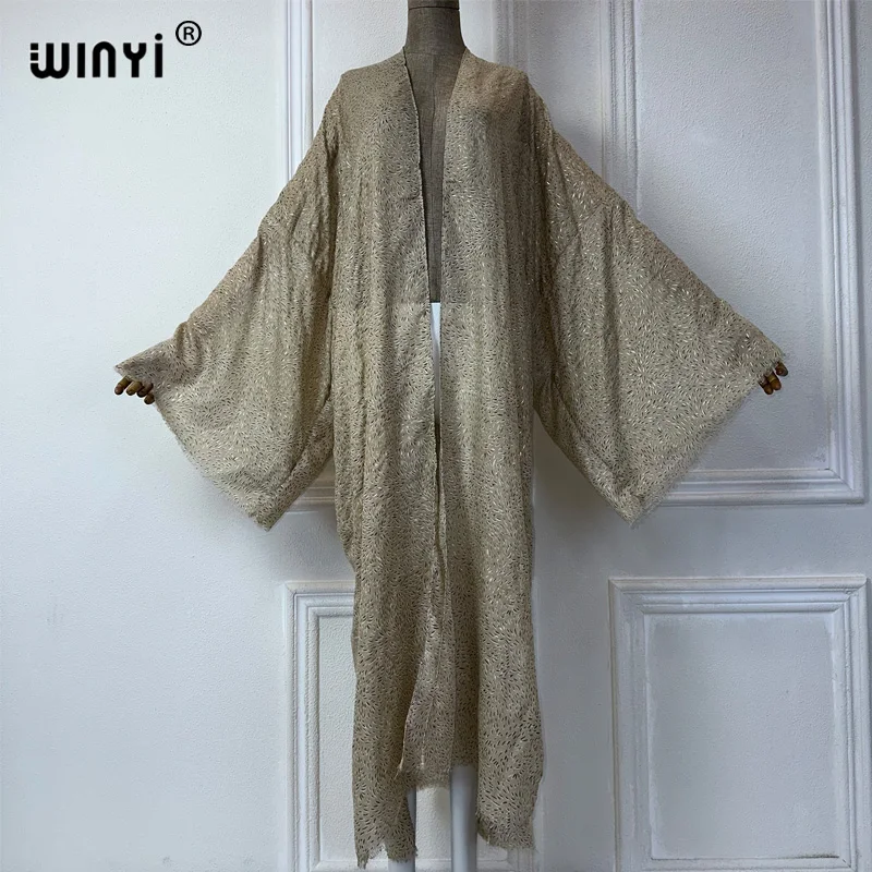 WINYI-Vestido de quimono de verão para mulheres, cobertura de praia, cardigã, Boho, casaco quente, Dubai, luxo, vestido muçulmano, 2021