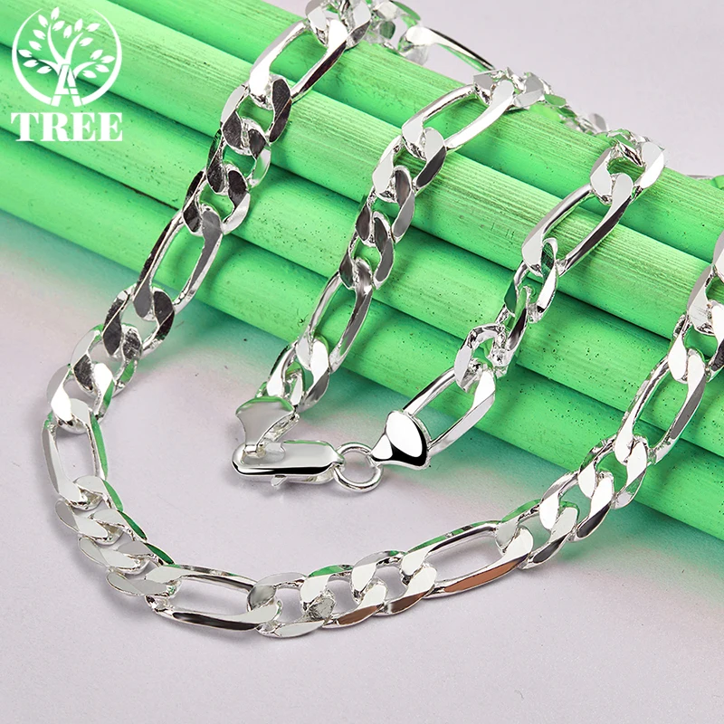 925 Sterling Silver 16 18 20 22 24 Inch 8mm Figaro Chain Necklaces For Woman Man Party Wedding Engagement Charm Jewelry Gifts