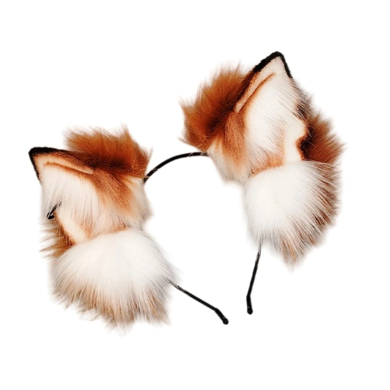 

Wolf Ears Foxes Tail Fuzzy Ear Headbands Wolf Tail Halloween Cosplay Costume 6XDA