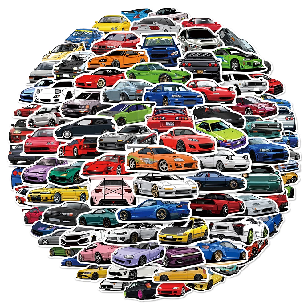 10/30/50/100pcs JDM Retrofit Racing Car Stickers Cool Cartoon Decals DIY Fridge Journal Notebook Waterproof Graffiti Sticker Toy
