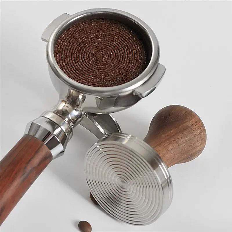 【New Hot】 51MM Coffee Tamper 304 Stainless Steel Wooden Handle Flat Pressure Press Hammer Tools Coffee Powder Hammer