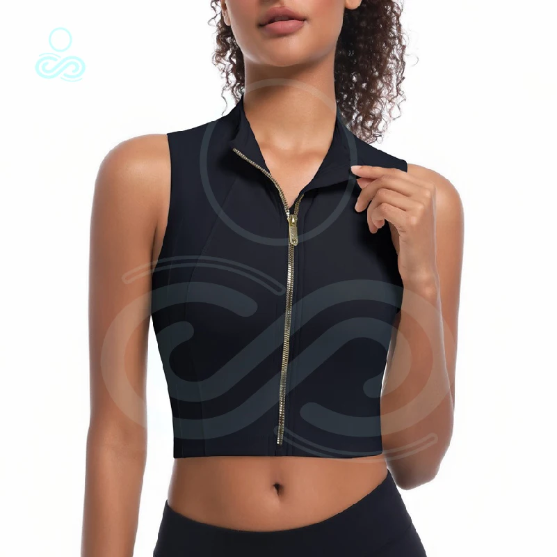 

Sport Bra New Double-layer Sleeveless Zipper Cardigan Jacket Versatile Casual Commuting Slimming Sports Yoga Vest Women Summer