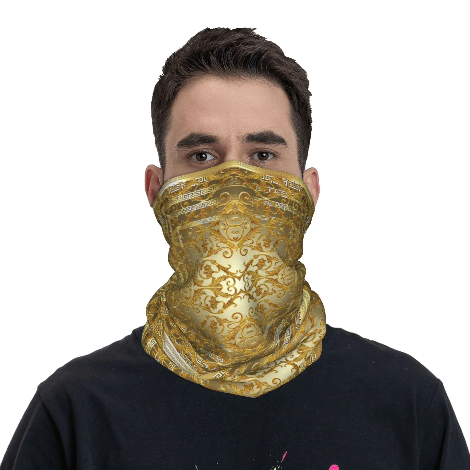 

Зимняя многофункциональная бандана-шарф в греческом стиле с золотым барочным узором для мужчин и женщин