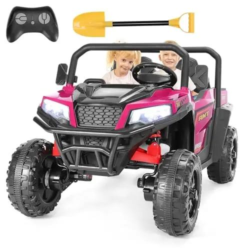 Giro elettrico 24V su auto per bambini 4 ruote doppio sedile con pale e ammortizzatori scarico macchinine alimentate a batteria con luce a LED per bambini