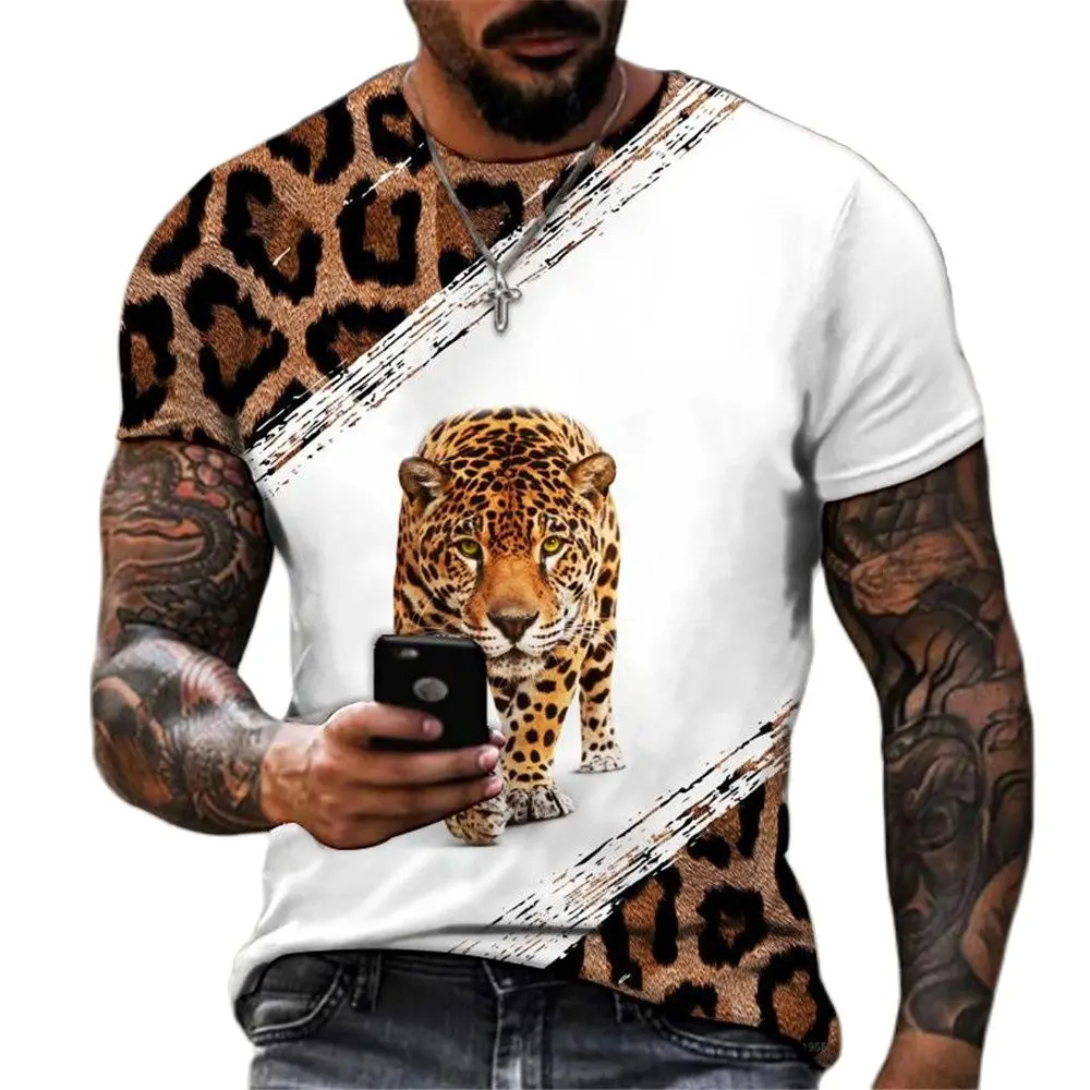 Animal World Leopard 3D Printed Men's T-shirts Summer Street Fashion Trendy O-Neck Short-sleeved Oversized T Shirt Men Clothing