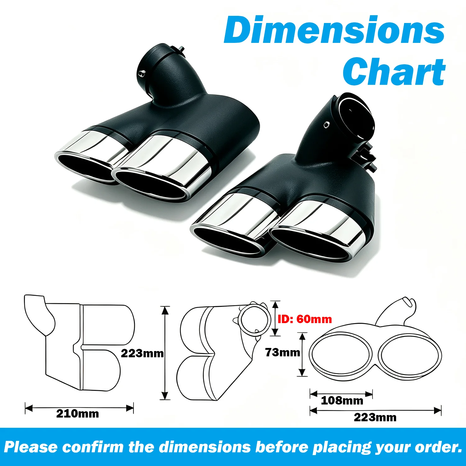 For 2002-2008 Mercedes Benz W211 E Class E200 E240 E260 E280 E350 E500 E63 Stainless Steel Car Quad Exhaust Tip Muffler Tips