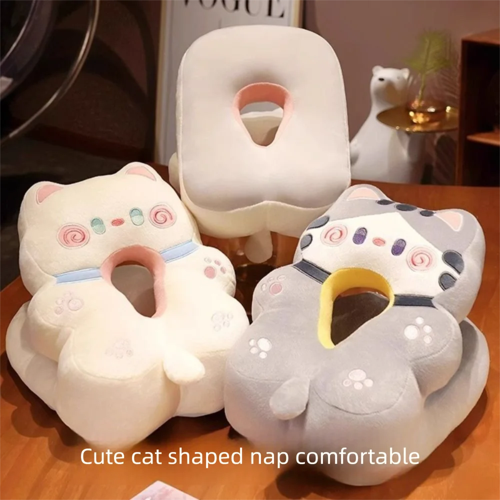หมอนอุ่นมือสองด้าน & หมอนนุ่มพิเศษผ้าไหมน้ำแข็งลายแมว สำหรับงีบพักกลางวันในออฟฟิศ ให้ความอบอุ่น หมอนแมวการ์ตูน ของเล่นตุ๊กตาแมวสำหรับฤดูหนาว