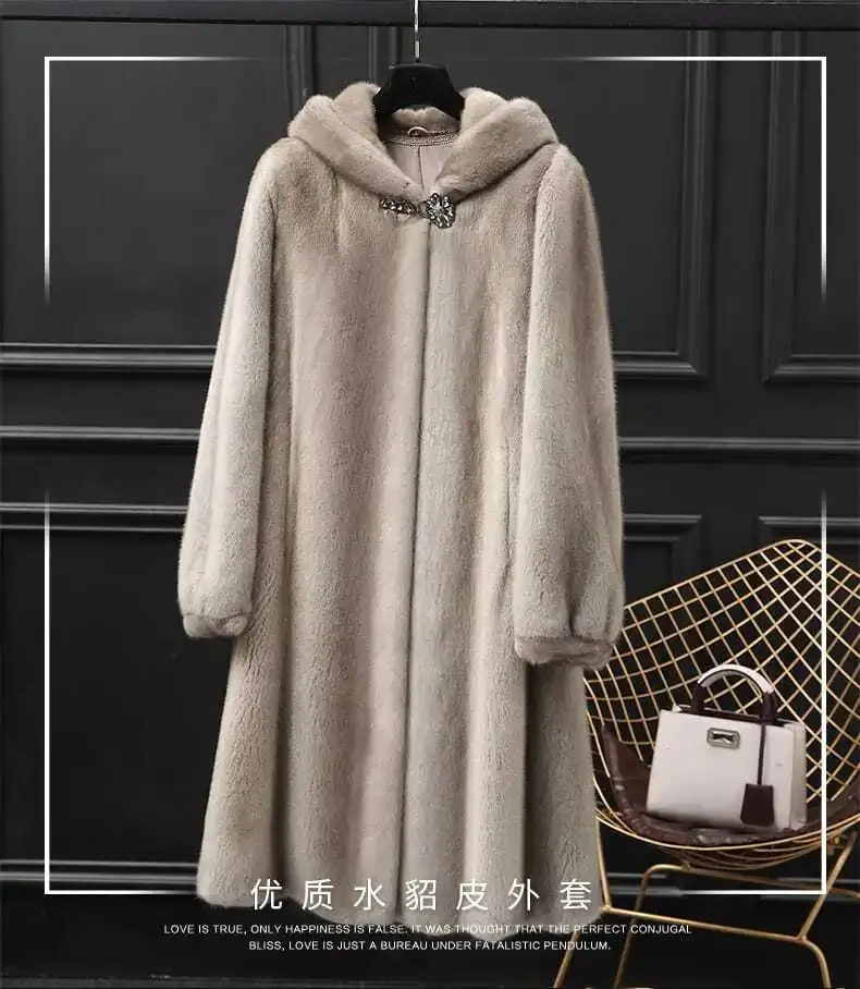 2025 New Imitation Mink Fur Coat Women Mid-length Fur Coat Whole Mink Winter with Hooded Female Mink Fur Mink