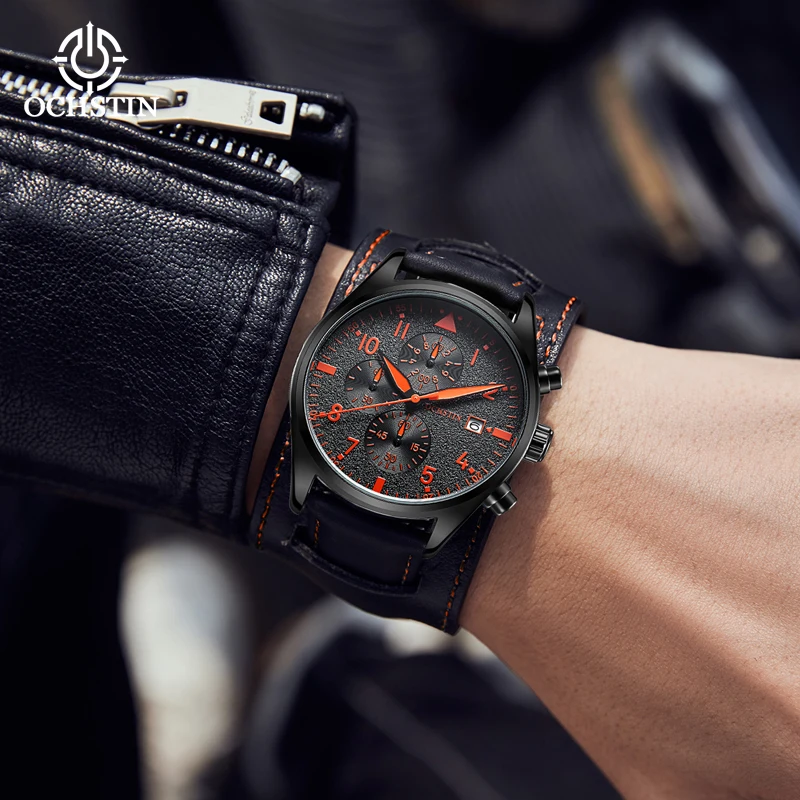 OCHSTI New Comfortabl Leisure and Multi functional Quartz Movement Waterproof Craftsmanship Series Wirstwatch Men\'s Quartz Watch