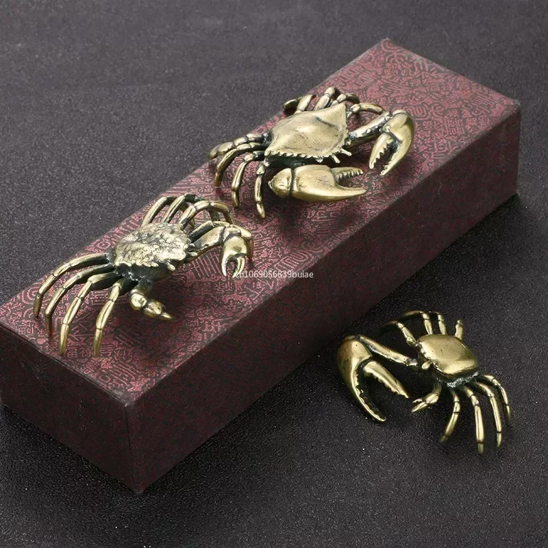 Pure Brass Crab Figurines Animal Statue Miniatures Copper Ornaments Home Office Desk Decoration Crafts Home Decor Nordic 1pcs