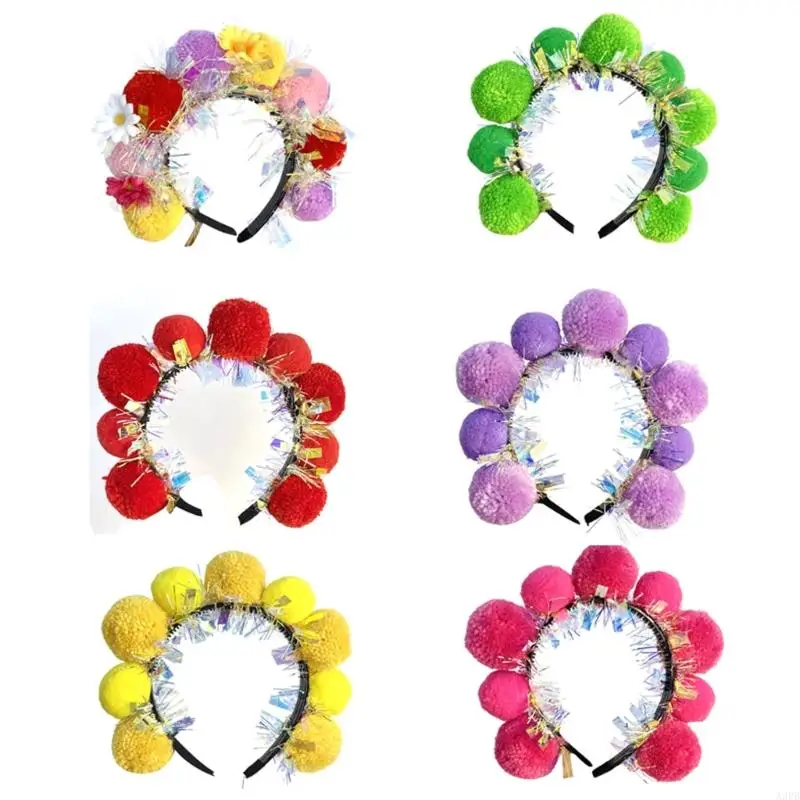 A3PB MARDI GRAS HEADRESS 대형 틴셀 헤드 밴드 카니발 헤드 밴드