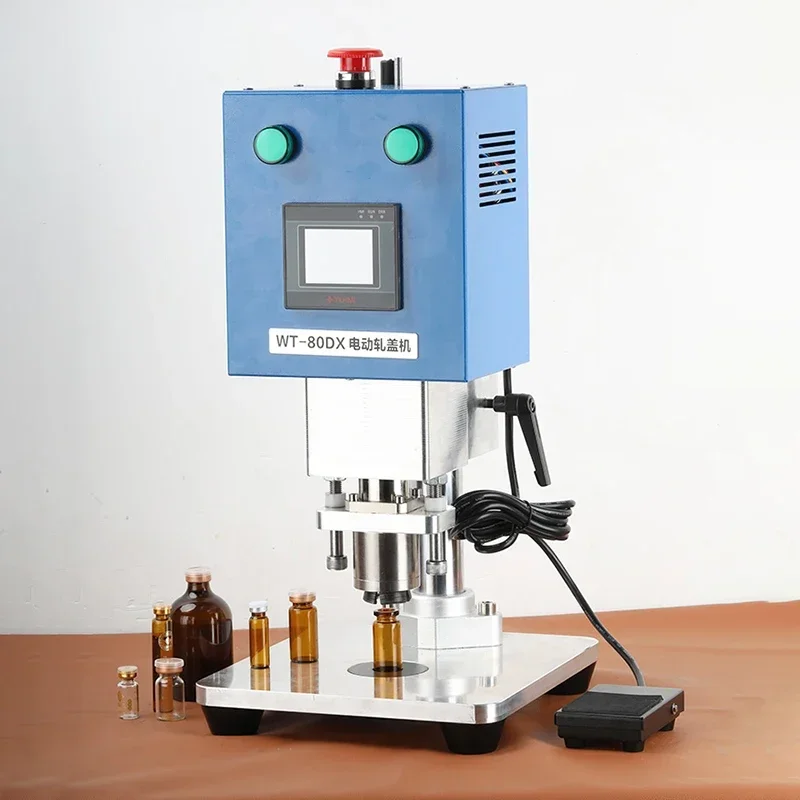 Electric Pneumatic Capping Sealing Wrapping Machine, Collar Ring Crimping Vial, Top Pressing Glass Bottle, 80DX, 20mm, 15mm