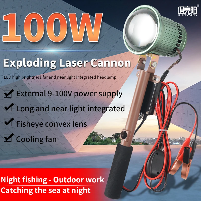 

Strong Light Headlamp Ultra Bright Portable Handheld LED White Light Zoom 100W Searchlight