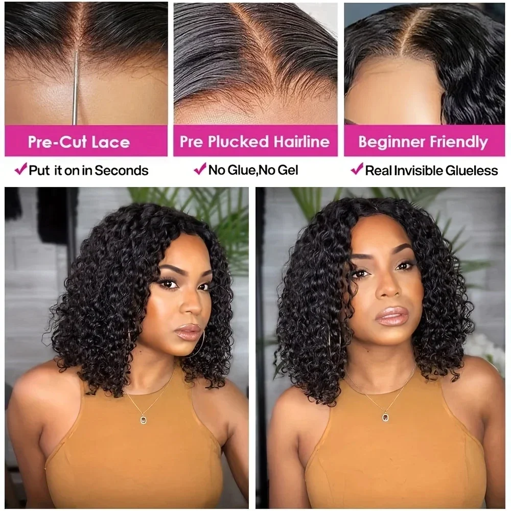 Peruki bezklejowe 12A Deep Wave 13x4 Short Lace Front Wig Bob Human Hair Wigs HD Transparent 200% Curly Frontal Wig For Women