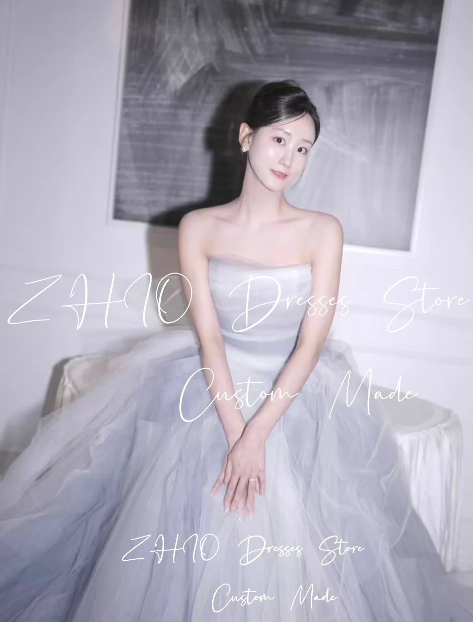ZHIO Fairy Lavender Wedding Party Dress Strapless Floor Length Evening Dresses Korea Photo Shoot Bridal Gown Custom 웨딩드레스