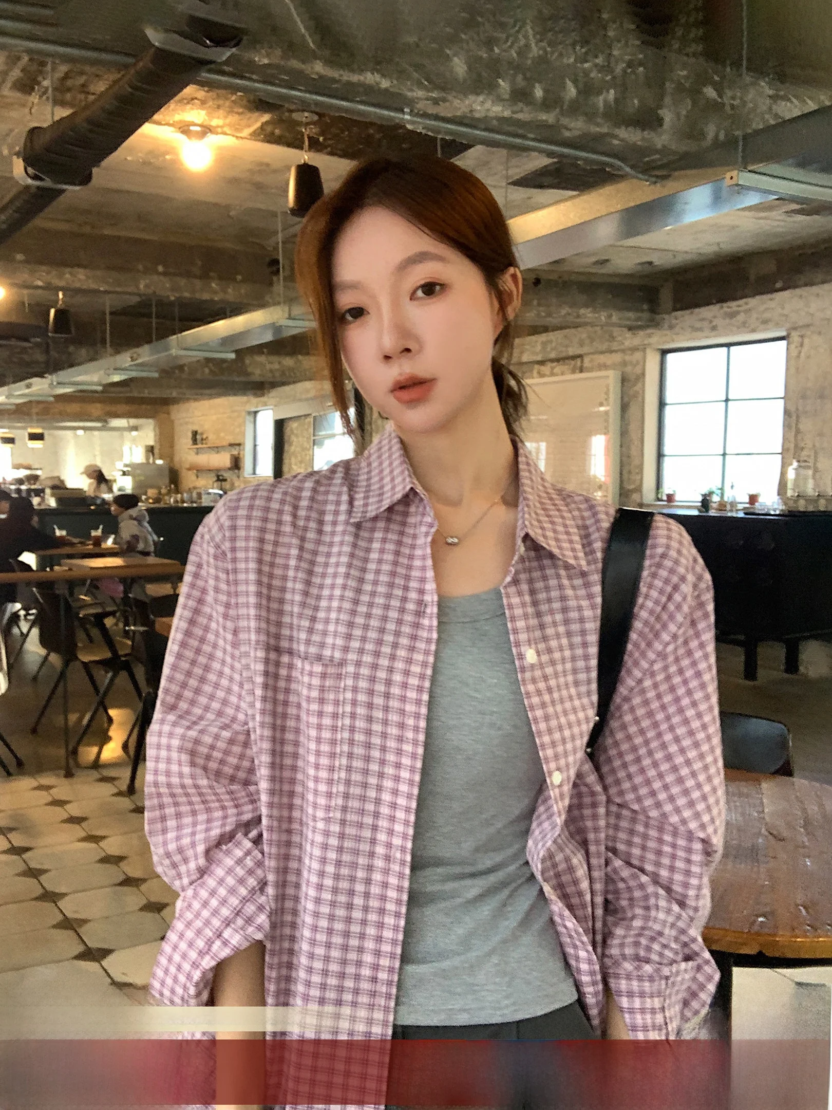 

Fashionable Long Sleeve Plaid Shirt Women's Style Pink Cotton Casual Loose Fit Breathable Comfortable Korean Retro Top