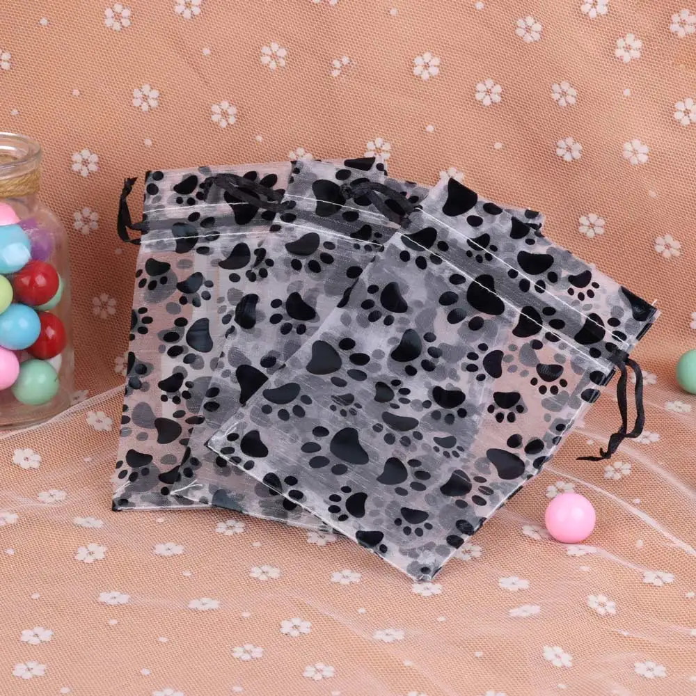 10/25pcs/lot Organza Gift Bag Black Cat Claw Jewelry Bag Gifts Pouches For Wedding Party Candy Bag  Jewelry Packing Wholesale