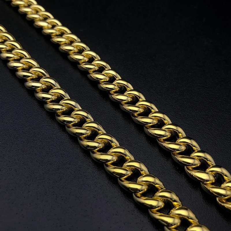 Real S925 Sterling Silver 9k 10k 14k 18k Solid Gold Cuban Chain Necklace 8mm to 18mm Smooth Solid Gold Miami Cuban Link Chain