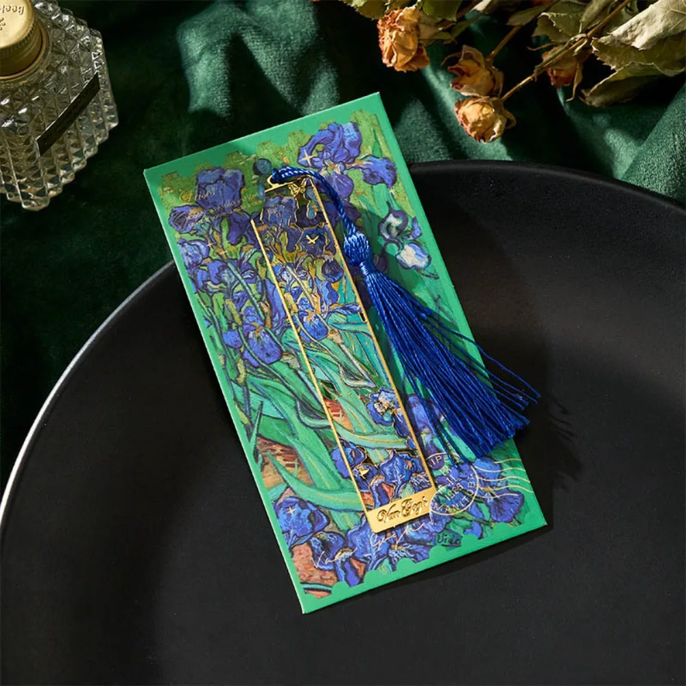 

Creative Oil Painting Metal Bookmark Student Gift Ruler Reading Book Clip School Office Supplies Tassel Pendant Pagination Mark