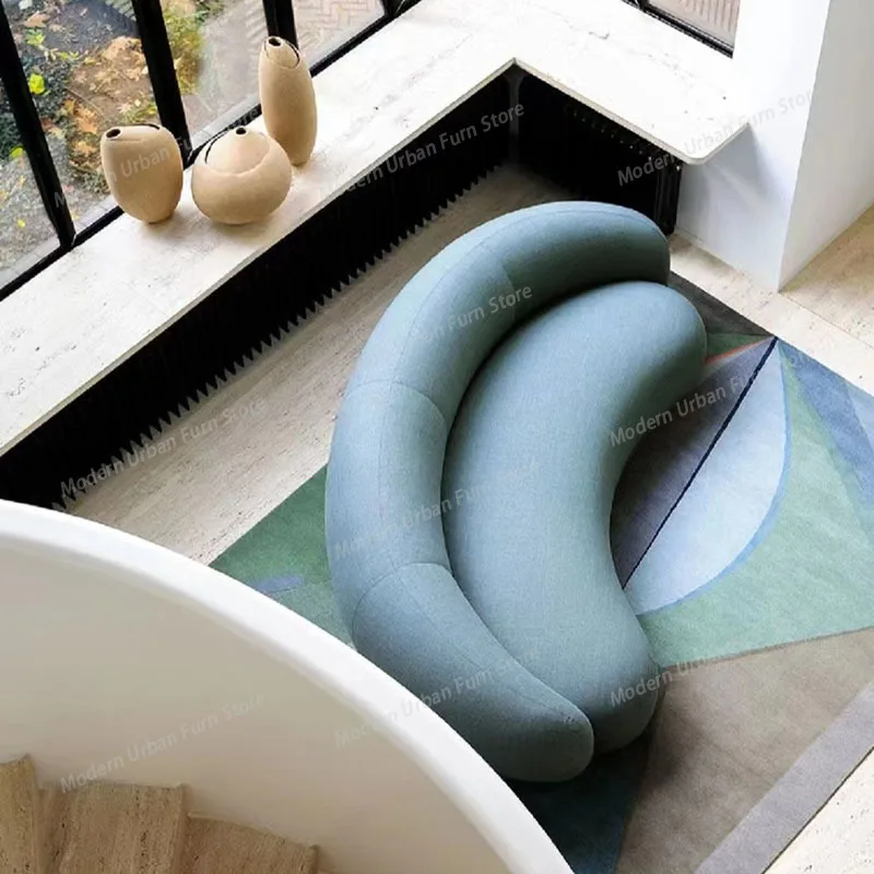 Student Curved Sofa 3 Seater Lounge Design Puffs Lazy Loor Couch European Outdoor Apartment Skincare Divano Hotel Furniture