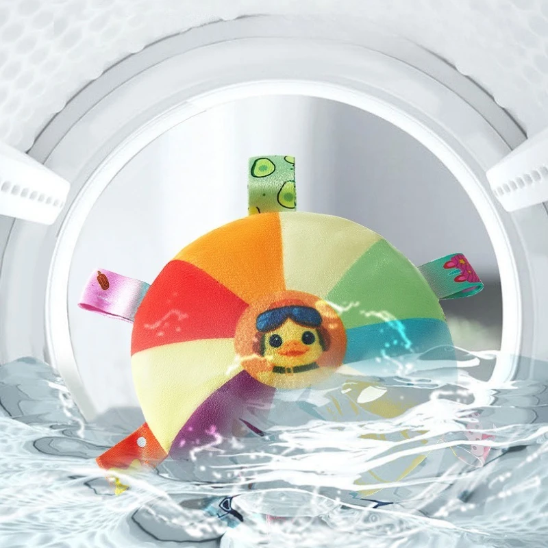 Giocattolo sensoriale morbido con sonaglio per bambini in peluche colorato per neonati, design rotondo carino con faccia di cartone animato e parti staccabili Morbido e carino