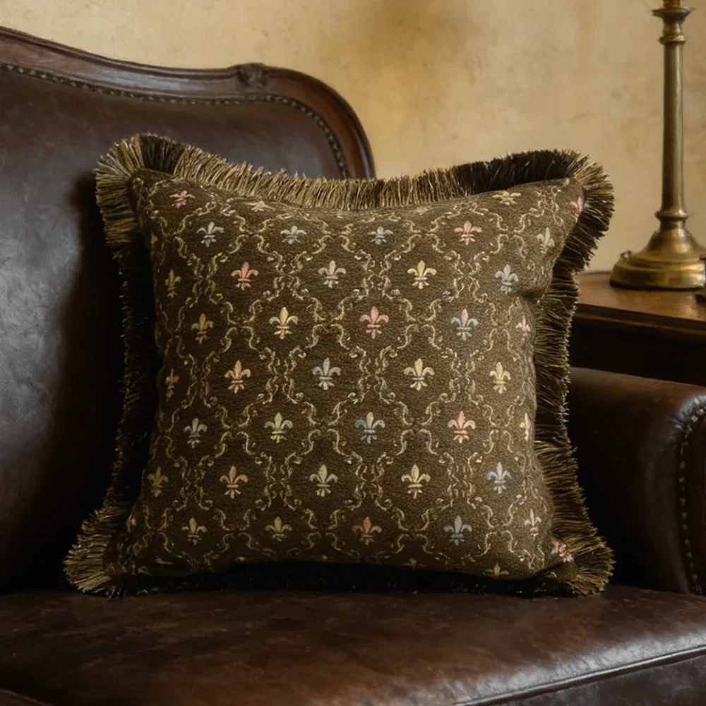 Vintage Diamond Soft Chenille Pillow Case Small Flower Brown Check Viscose Sofa Decorative Cushion Cover 45x45cm Sell by Piece