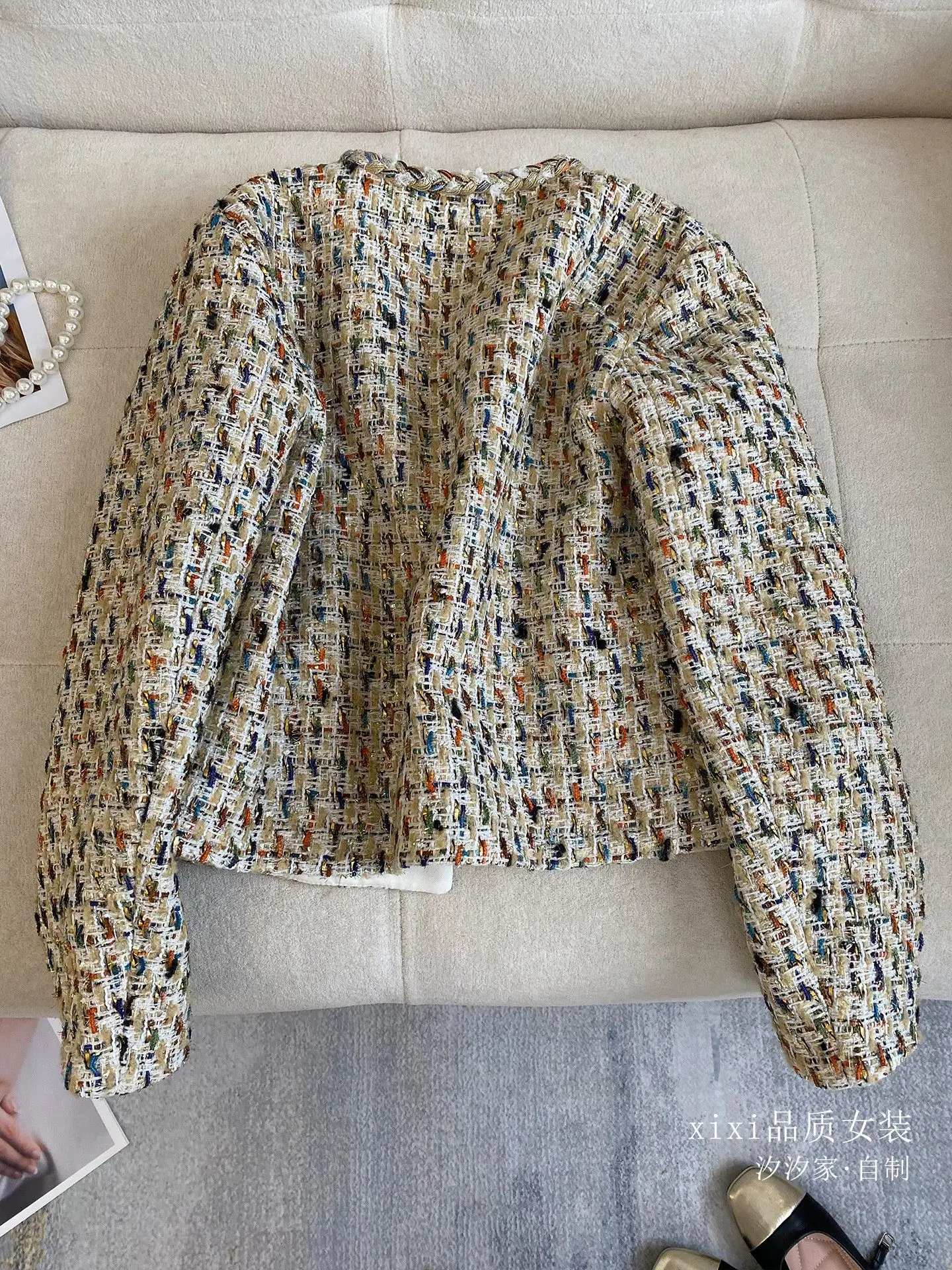 New  High end retro light luxury gold thread woven tweed short jacket coat view 5