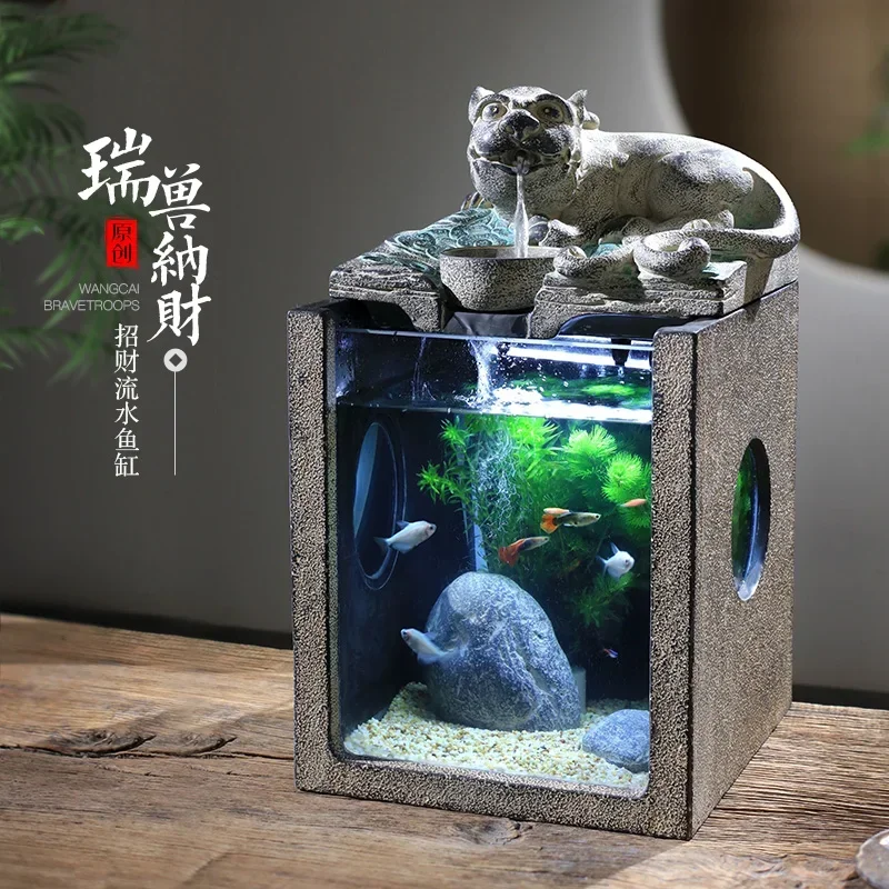 Chinese style home antique feng shui town house fish pond water scenery tabletop decoration