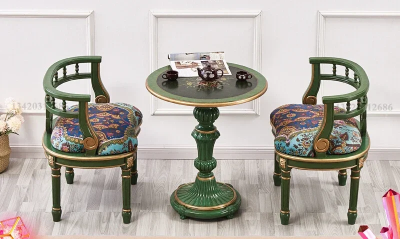 Golden emerald negotiation table balcony small round table coffee table American solid wood single person sofa