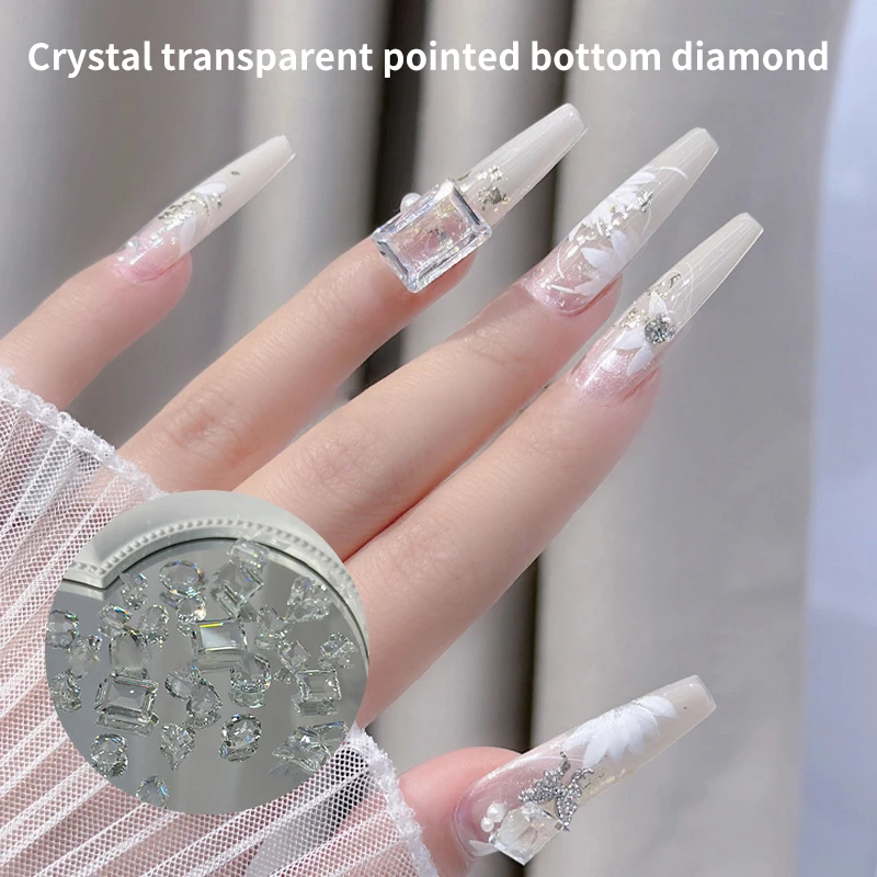 1pcs Ice Through Transparent Nail Art Crystal Shiny Clear Pointed Bottom Glass Stone 3D DIY Manicure Decoration Accessorie