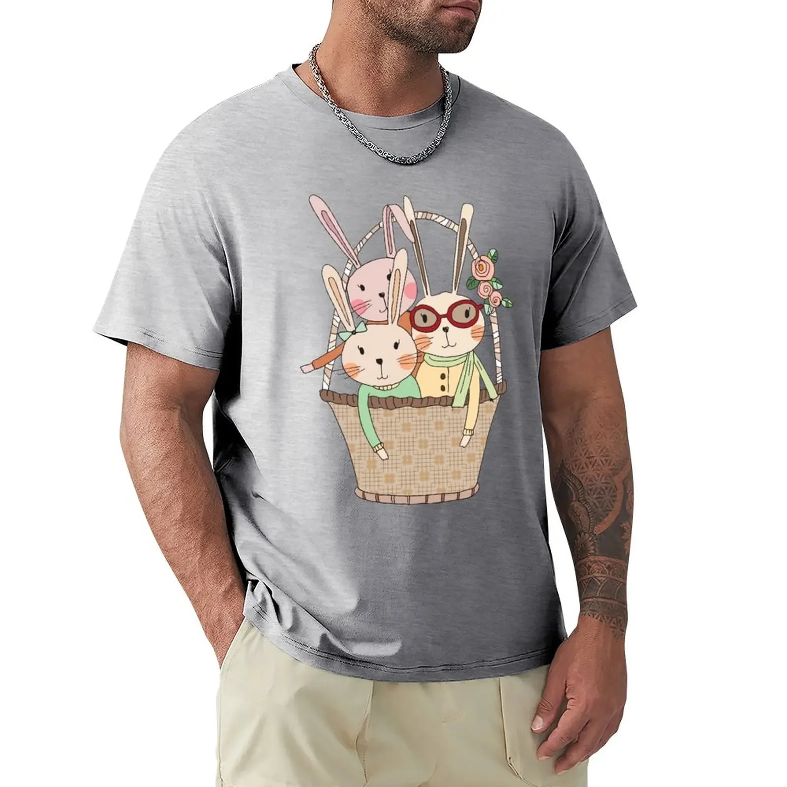 Easter Three Bunnies in a Basket T-Shirt plus size tops graphics new edition t shirts for men pack