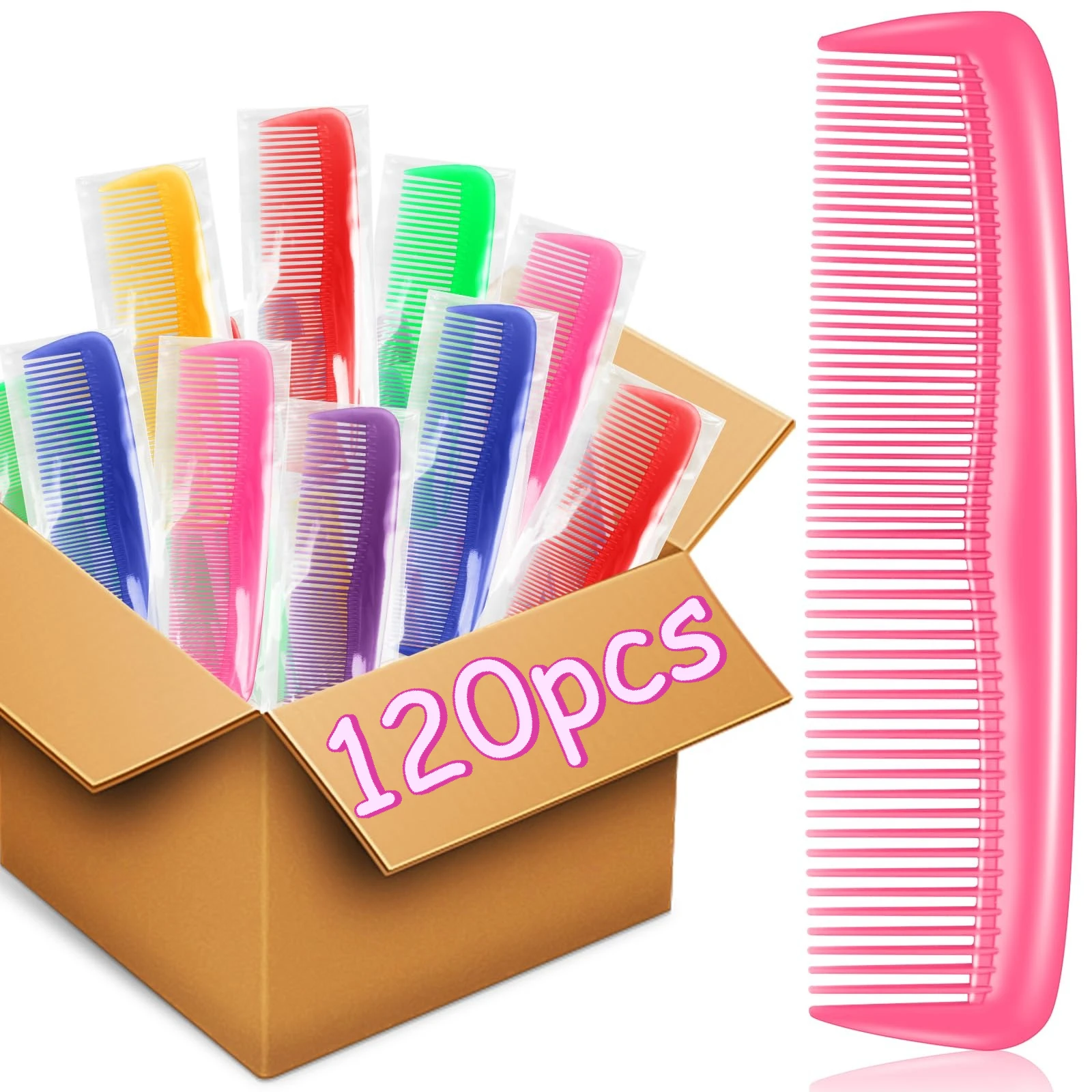 

120 Pcs Mixed-Color Individually Wrapped Hair Comb Set - Mini Colored Portable Combs, Bulk Disposable for Hotels & Guesthouses
