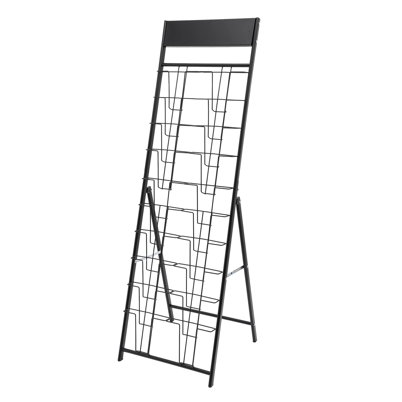 10 Tiers 20 Display Pockets Magazine Rack Foldable Angle 30° for A4 Paper Size 100kg Max. Load-bearing Capacity