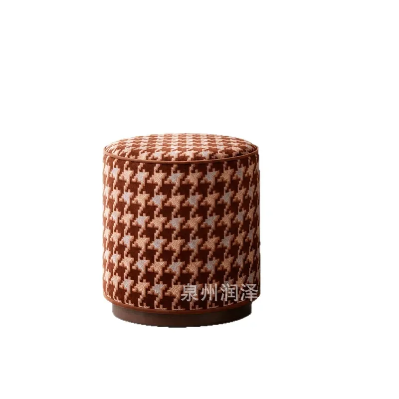 Small Round Fabric Stool Grid Pattern Low Footrest for Living Room Entryway Dressing Area Durable Shoe Changing Seat