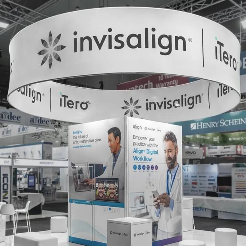 20x20 Foot Backlit Trade Show Booth with Display Towers Storage Room Hanging Sign