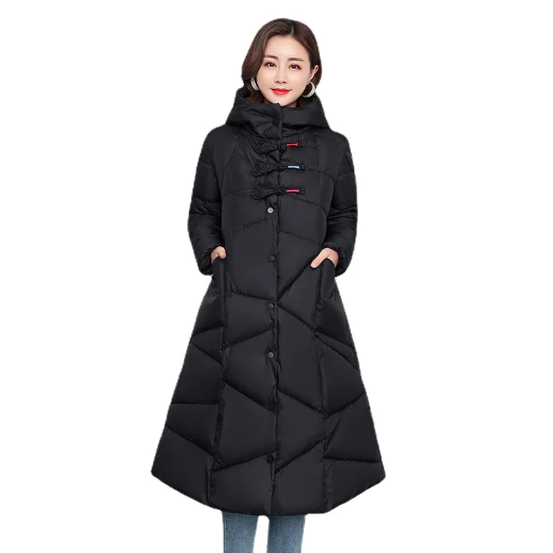 Women Winter coats down jacket female long over-the-knee hooded jacket New with thick loose Loose Jacket Parka Snow Wear Outwear