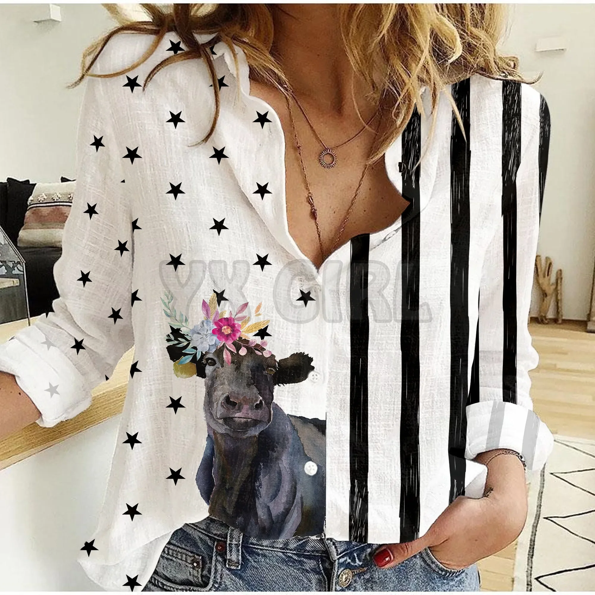 DIY Custom Design Women Linen Shirt 3D Printed Button-down Shirt Casual Unique Streewear