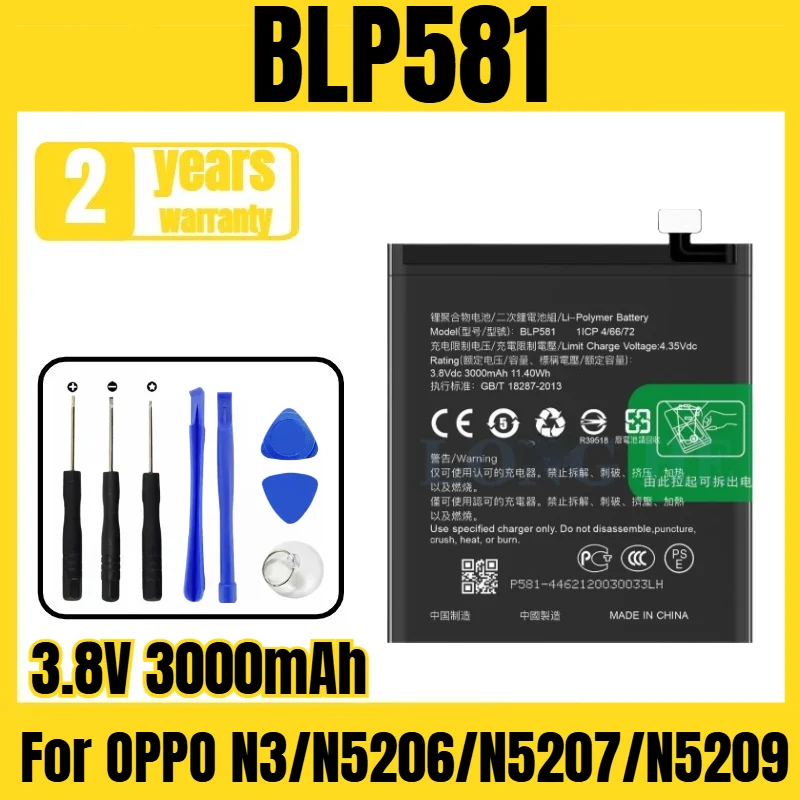 BLP581 OPPO mobile phone battery,suitable for OPPO N3/N5206/N5207/N5209 mobile phone battery,large-capacity tool 3.8V 3000mAh