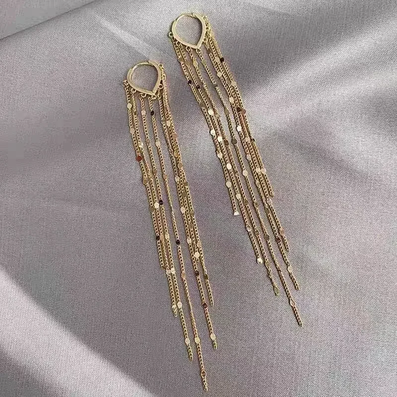 Korean Vintage Glossy Arc Bar Long Tassel Drop Earrings for Women Gold Color Geometric Fashion Jewelry Luxury Hanging Pendientes