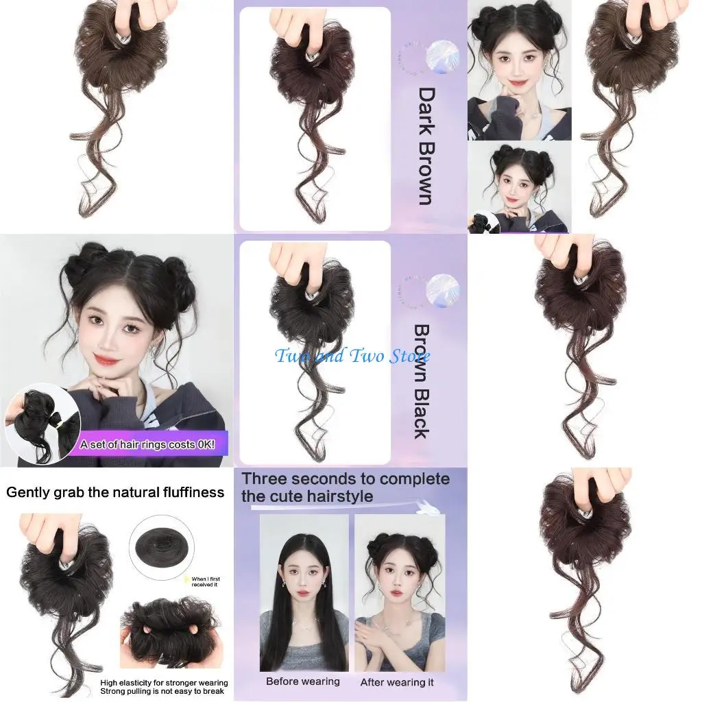 

HX6F Soft and Comfortable Hair Buns Loose Curly Hair Buns Scrunchies Quick Attach Faux Hairpiece for Parties and Cosplay