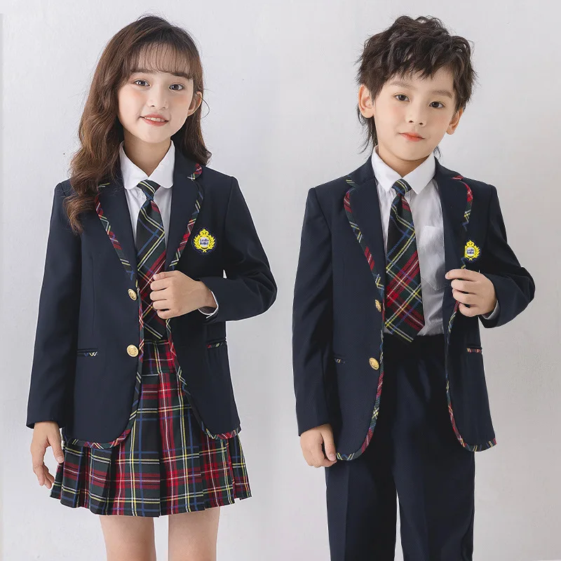 School Uniform for Boys British Style Children Student Formal Suit 4 To 15 Y Girls Performance Costume Kids Graduation Outfits