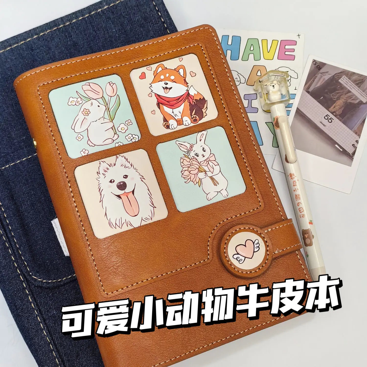 Cute Samoyed cowhide loose leaf notebook, detachable Instagram style cute diary project book