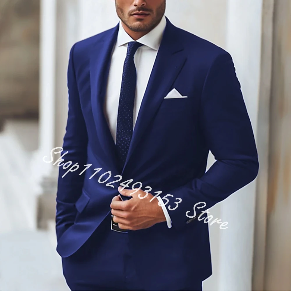 

Luxury Men's Wedding Business Suit Royal Blue Formal Groom Wear Standard Fit 2 Pieces Single Breasted Blazer Pants Costume Homme