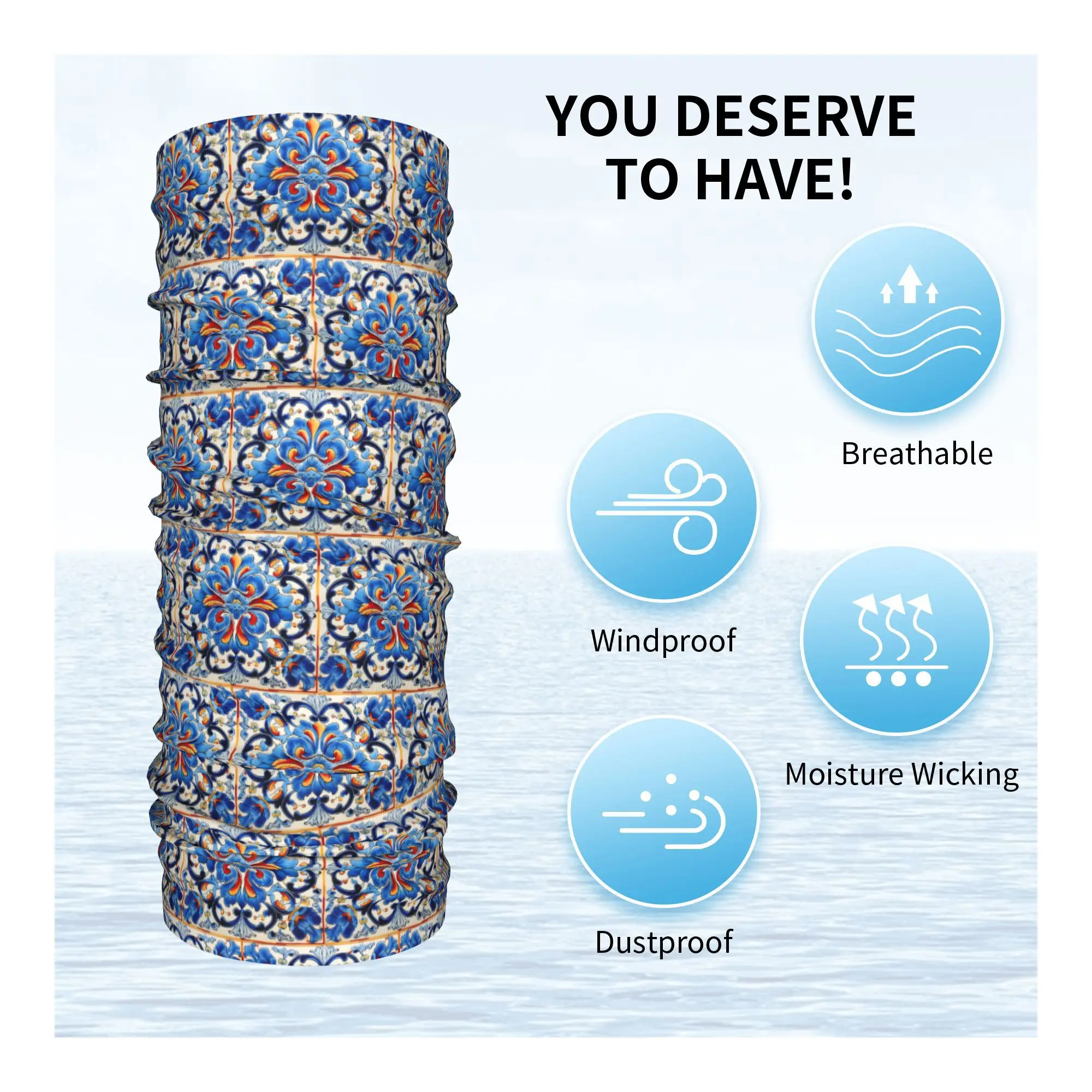 ديكور بلاط السيراميك الاسباني طباعة باندانا الرقبة الجراب التفاف قناع وشاح دافئ عقال المشي لمسافات طويلة الصيد للجنسين الكبار قابل للغسل