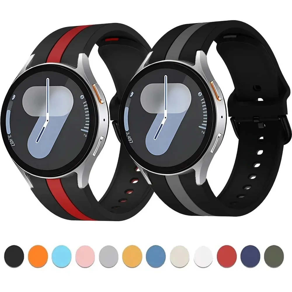 Zweifarbiges Silikonarmband für Samsung Galaxy Watch 7/6/5/4 40mm 44mm Komfortables Band für Watch 5 Pro 45mm 6/4 Classic Armband