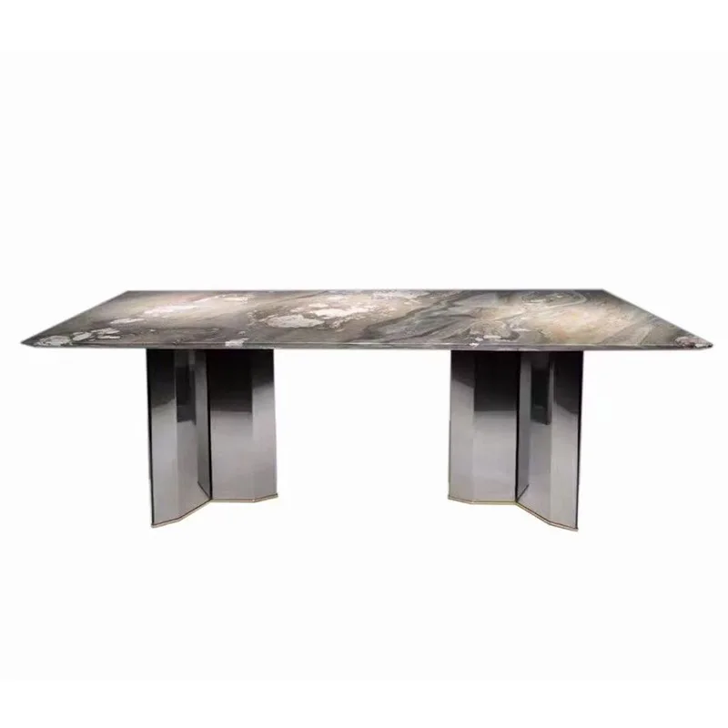 

Italian light luxury rock slab dining table simple modern dining table and chair combination rectangular small
