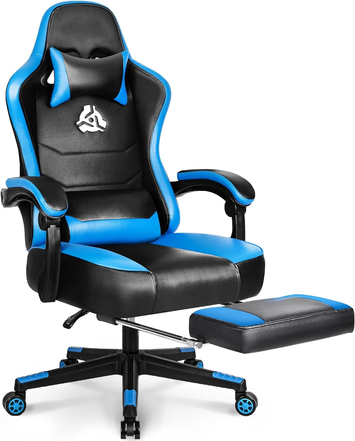 Gaming Chair with Footrest Levelled Seat PU Leather Adjustable Ergonomic Lumbar Support High Back Office Swivel  Headrest